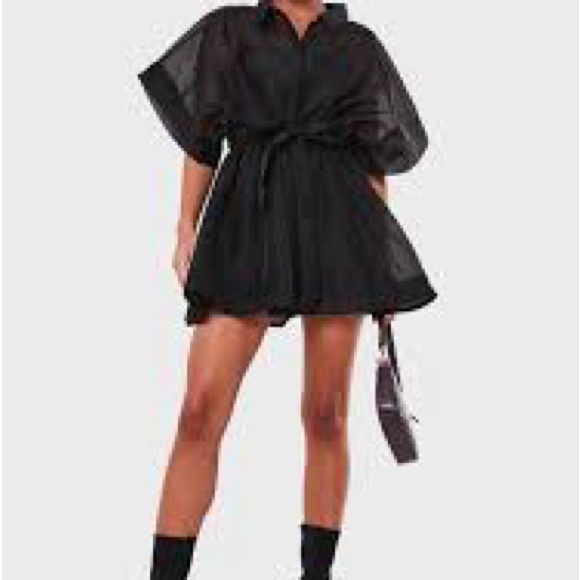 missguided organza dress Missguided organza heart print sleeve mini dress in black